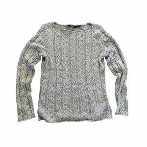 ✨Lauren Ralph Lauren✨ Heather Gray 100% Cotton Cable Crewneck Sweater